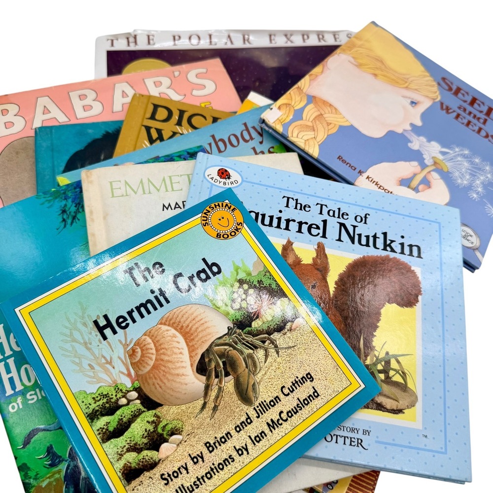 Vintage‎ Childrens Picture Book Lot Polar Express Babar Squirrel Nutkin 12 Books